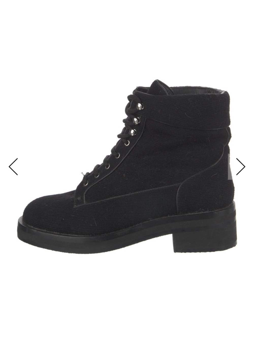 CHANEL Black Lace-Up Women's Ankle Boots